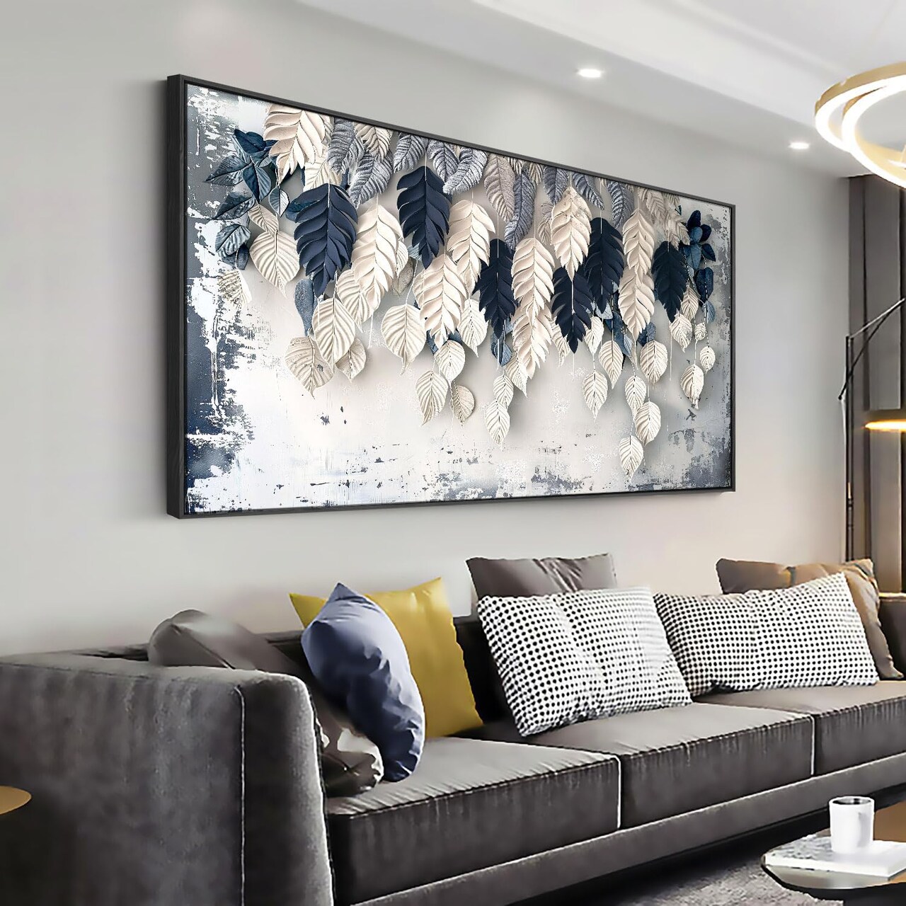 White & Blue Botanical Canvas Art 20x40" – Modern, Framed Wall Decor.